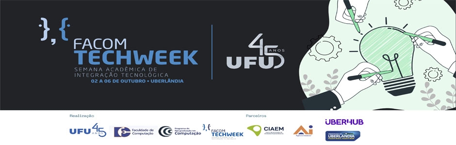 Banner do evento da Faculdade de Computação da UFU, "Facom TechWeek -  Workshop de Empreendedorismo e Criação de Startups"