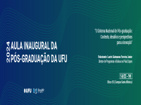 Banner com fundo azul, escrito Aula Inaugural da Pós-Graduação da UFU 2024