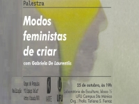 Banner com informações sobre a palestra "modos feministas de criar", com data para 25 de outubro, às 19h